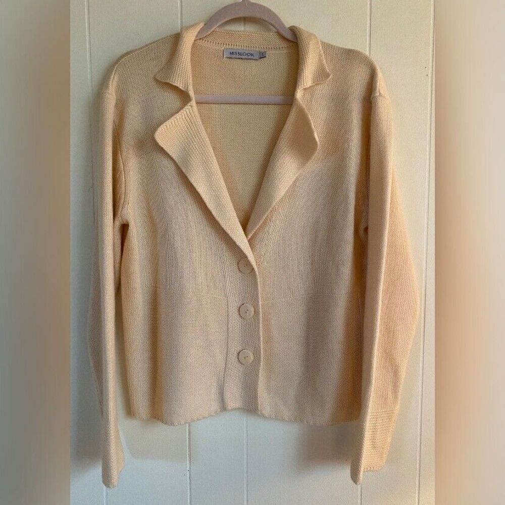 MISSLOOK Sweater Women’s Large Pink Cardigan Classic Large Buttons Cotton Blend